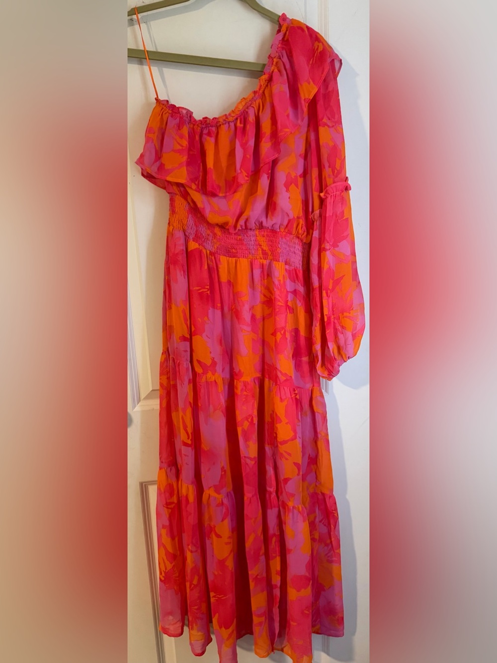Hailey & co tangerine Vibrant Pink & Orange Floral Maxi Dress S rayon garden - Picture 2 of 10